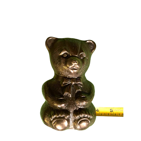 Brass Teddy Bear Coin Bank Screw Held Bottom Older Vintage Collectible - Picture 10 of 11